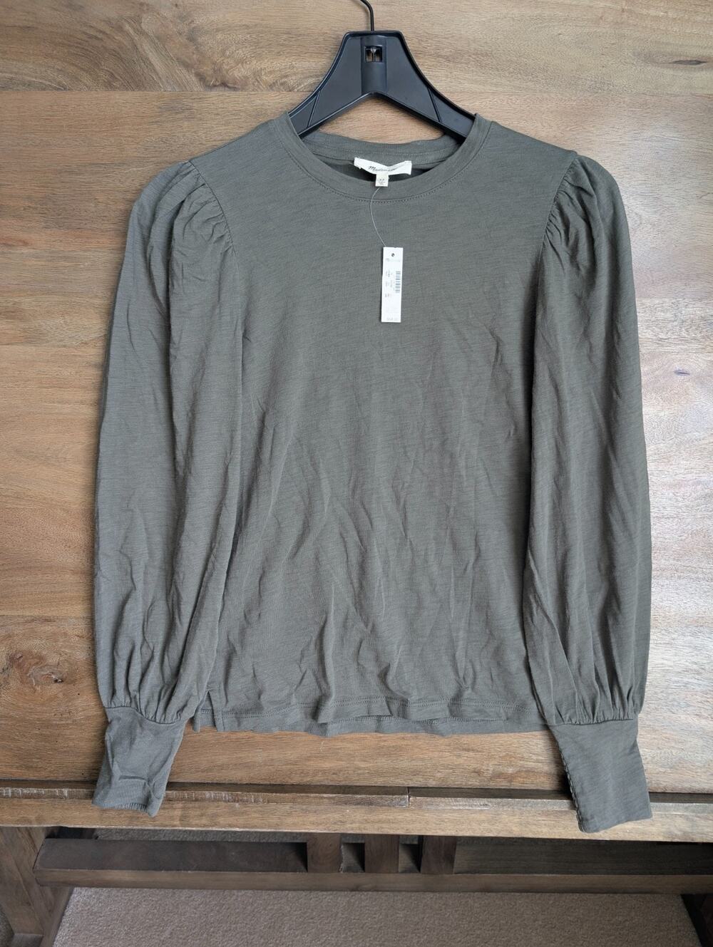 NWT Madewell Blouse Top Women XS Olive Green Long Sleeve Crewneck Pullover NW942